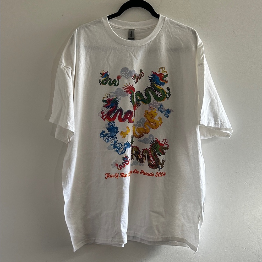 Gildan, Men’s Size 2X  White Tee 2024 Year Of The Dragon Graphic